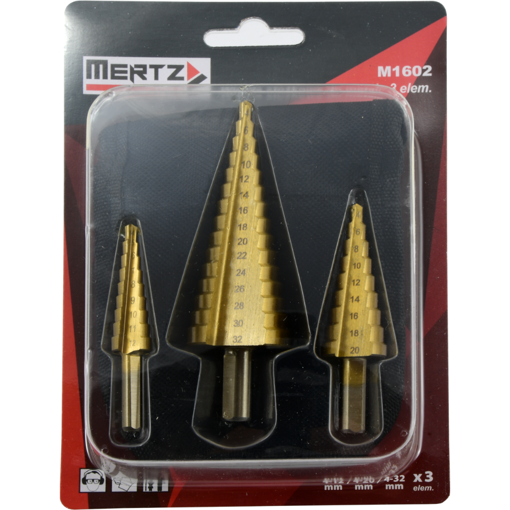 Wiertło stożkowe Mertz stopniowe do metalu HSS M1602 zestaw 3 sztuki 4-32mm