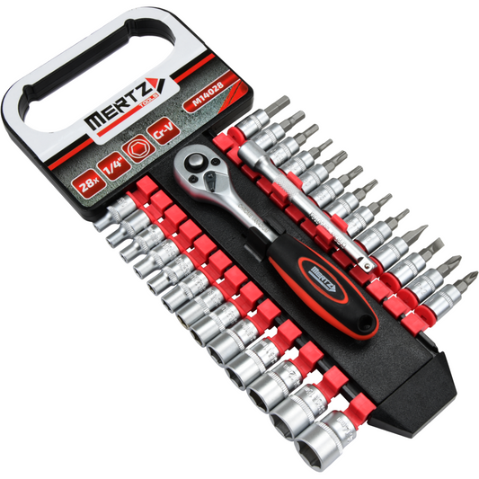 Zestaw grzechotka Mertz klucze nasadowe bity 1/4" przedłużka 28szt M14028