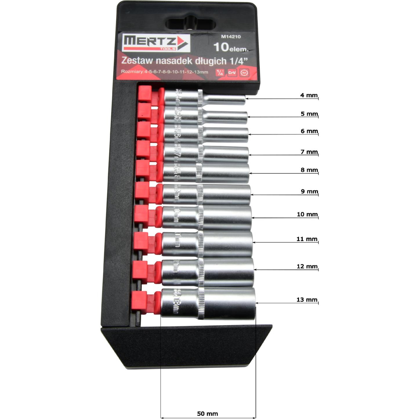 Zestaw nasadek długich Mertz nasadowe 1/4" nasadka 4-13mm 10szt M14210