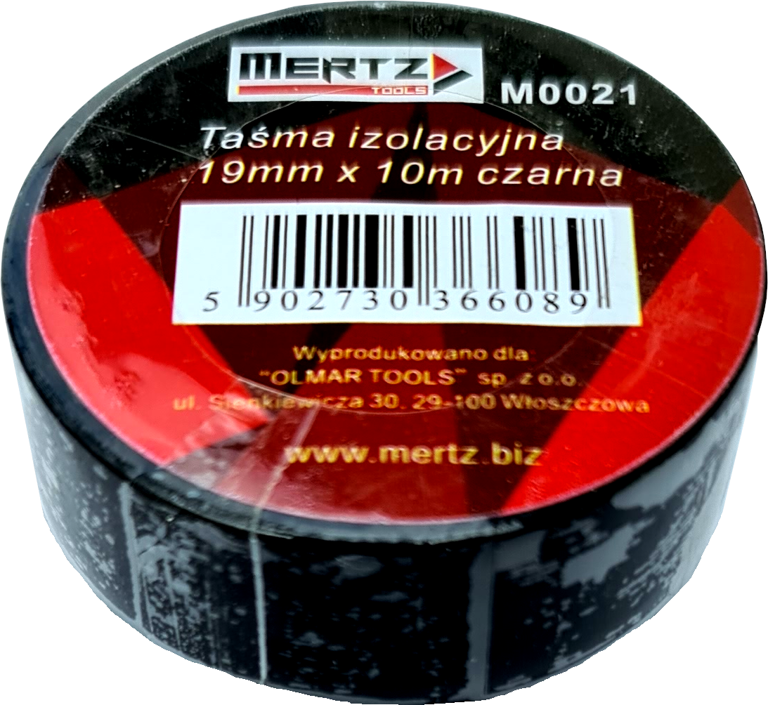 Taśma izolacyjna Mertz mocna izolacja wytrzymała czarna M0020 19mm 20m PVC