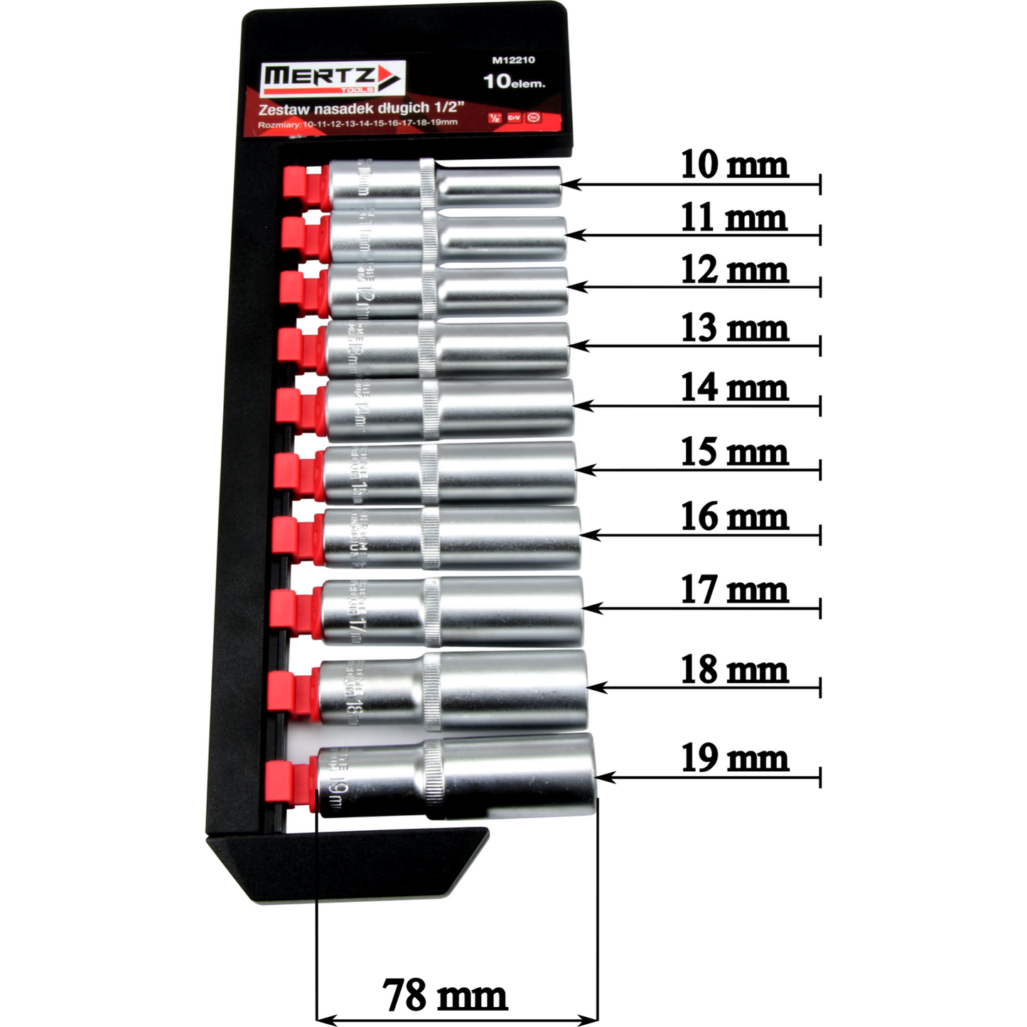 Zestaw nasadek długich Mertz nasadowe 1/2" nasadka 10-19mm 10szt M12210