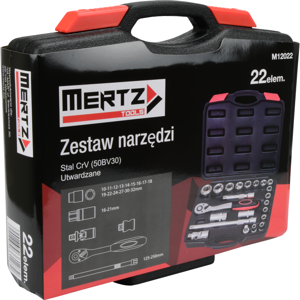 Zestaw kluczy nasadowych Mertz 1/2" narzędzia nasadki bity 22szt M12022
