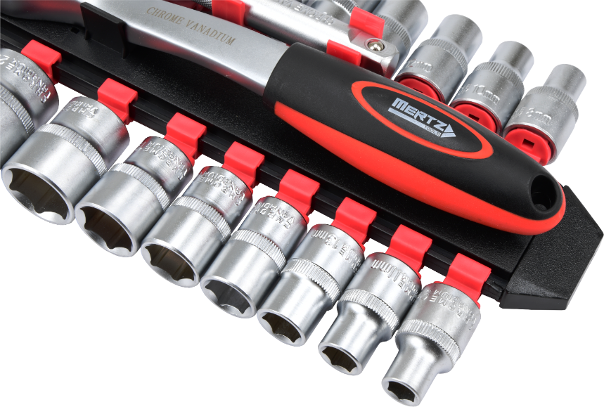 Zestaw grzechotka Mertz klucze nasadowe 1/2" przedłużka 8-32mm 20szt M12020