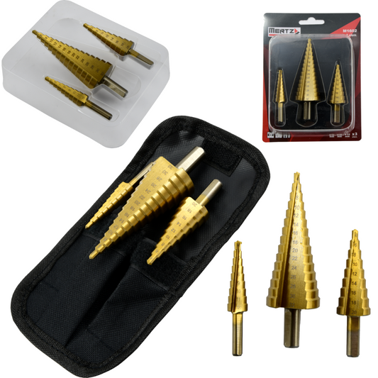 Wiertło stożkowe Mertz stopniowe do metalu HSS M1602 zestaw 3 sztuki 4-32mm