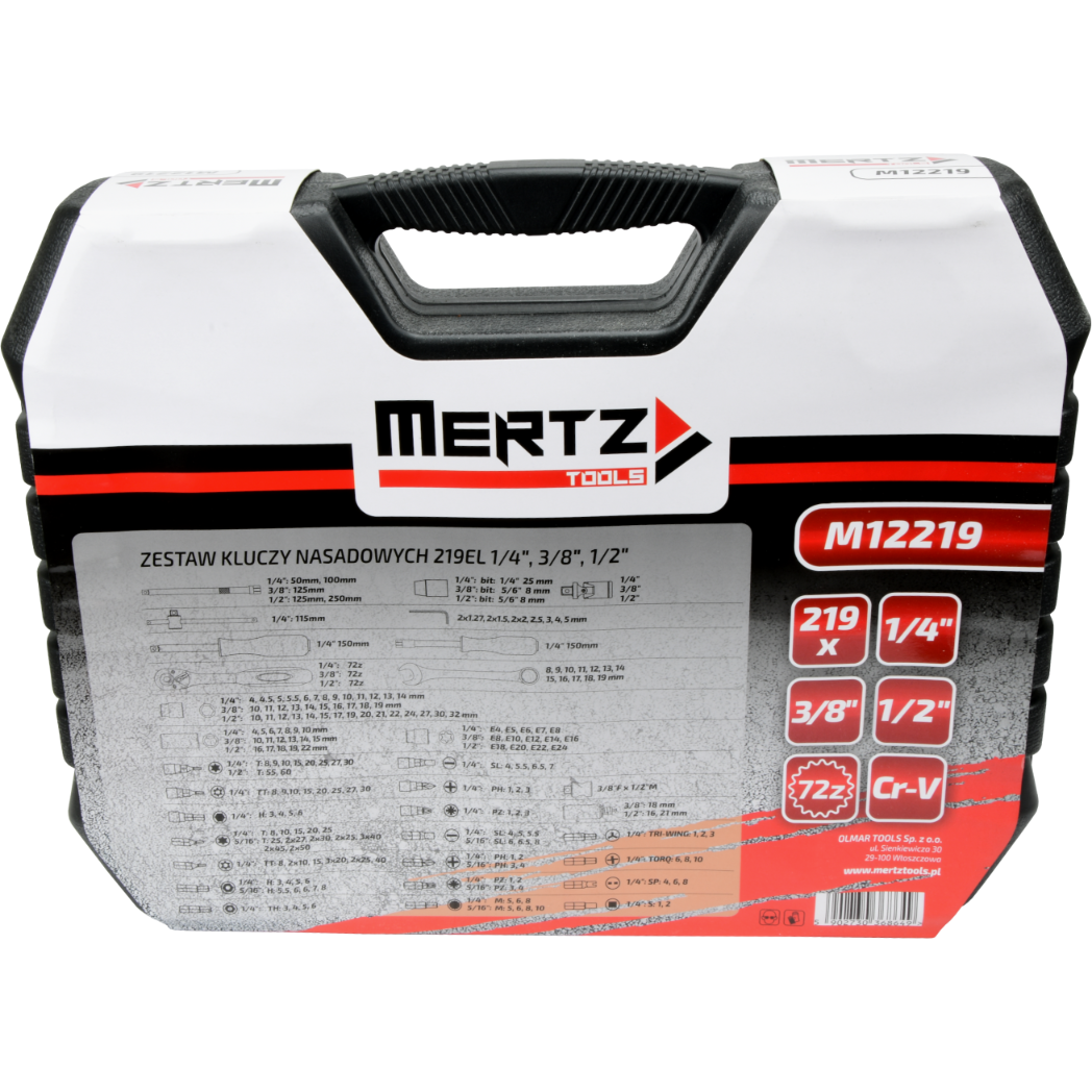 Zestaw kluczy nasadowych Mertz 1/4" 3/8" 1/2" nasadki bity 219szt M12219