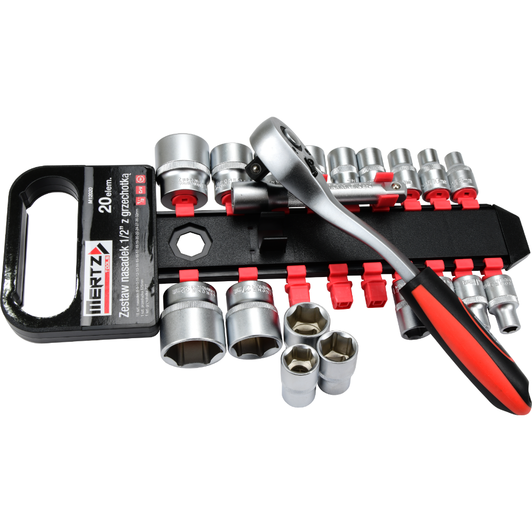 Zestaw grzechotka Mertz klucze nasadowe 1/2" przedłużka 8-32mm 20szt M12020