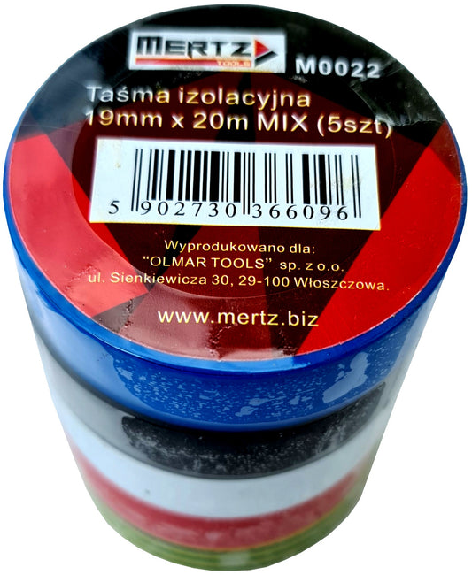 Zestaw 5 taśm izolacyjnych Mertz taśma izolacja kolor M0022 19mm 20m PVC