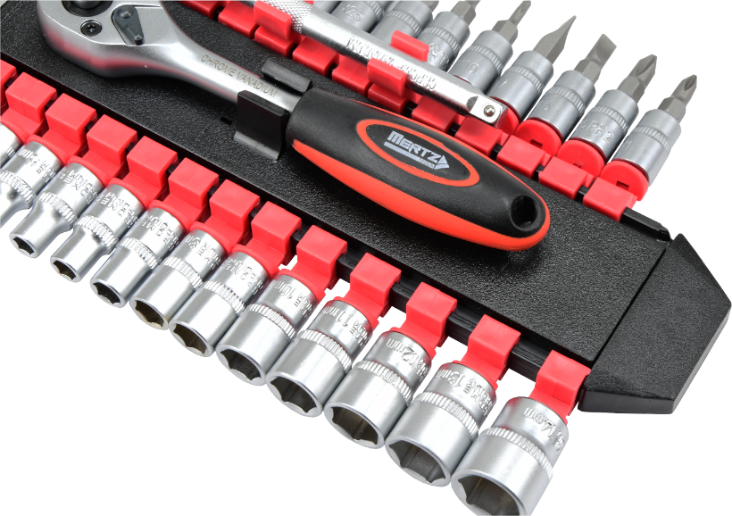 Zestaw grzechotka Mertz klucze nasadowe bity 1/4" przedłużka 28szt M14028