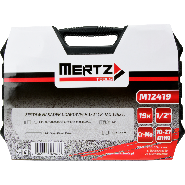 Zestaw nasadek udarowych Mertz nasadowe 1/2" nasadka 10-27mm 19szt M12419