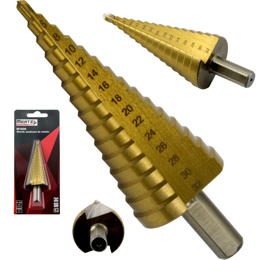 Wiertło stożkowe Mertz stopniowe choinkowe tytan do metalu HSS M1600 4-32mm