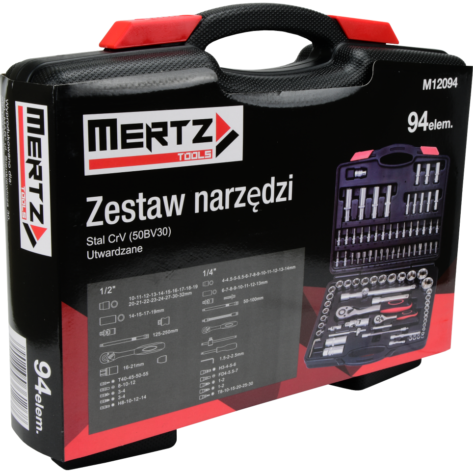 Zestaw kluczy nasadowych Mertz 1/4" 1/2" nasadki bity 94szt M12094