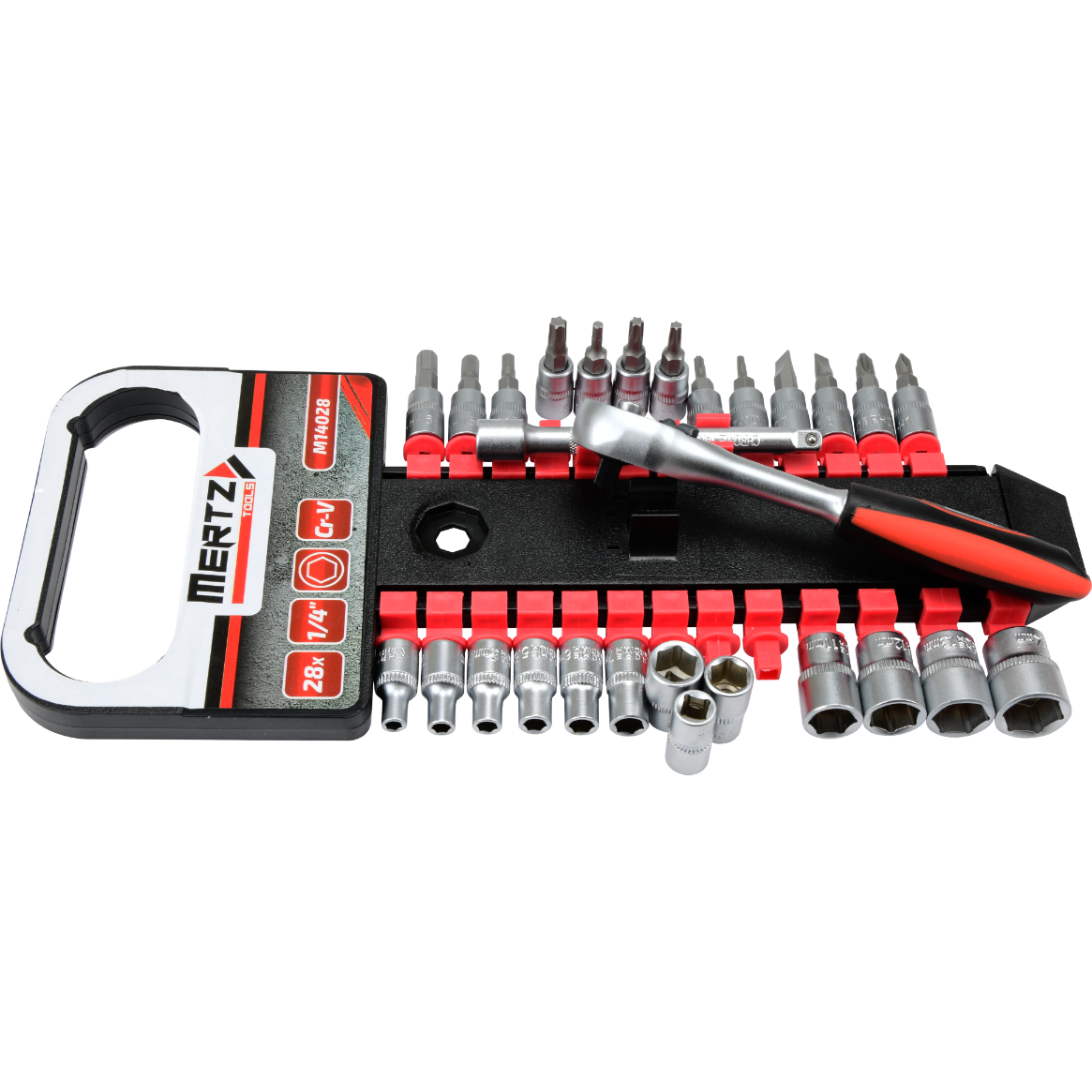 Zestaw grzechotka Mertz klucze nasadowe bity 1/4" przedłużka 28szt M14028
