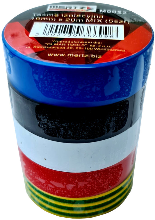 Zestaw 5 taśm izolacyjnych Mertz taśma izolacja kolor M0022 19mm 20m PVC