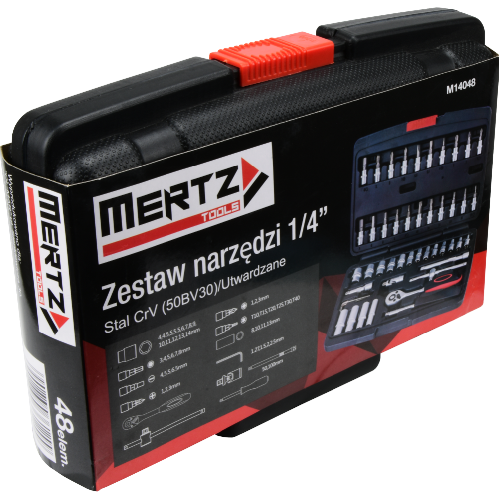 Zestaw kluczy nasadowych Mertz 1/4" narzędzia nasadki bity 48szt M14048